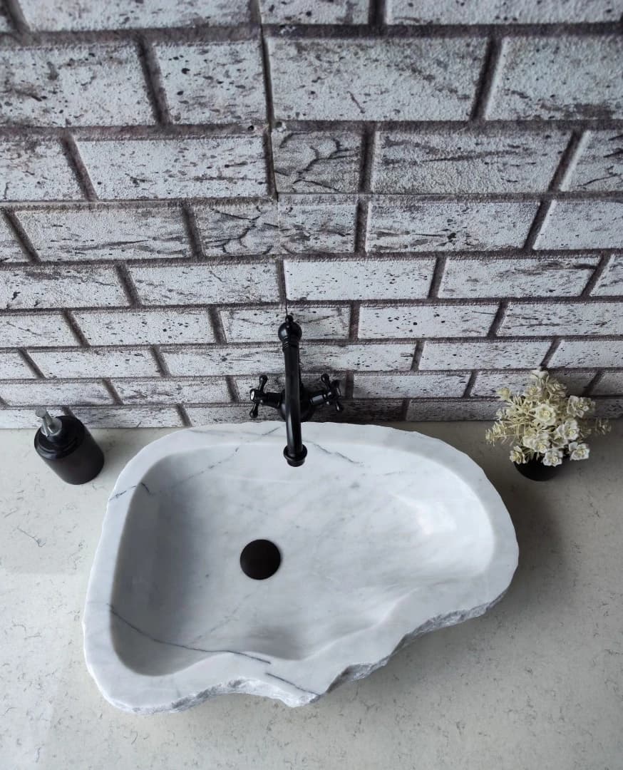 Beyaz Natural Elips Mermer Lavabo 2