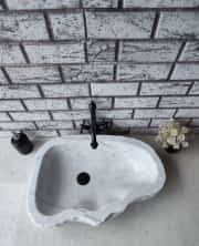 Beyaz Natural Elips Mermer Lavabo 2