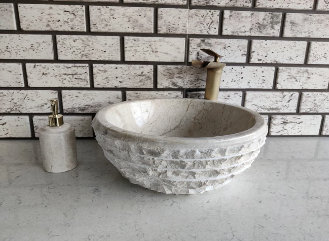 Bej Çanak Patlatma Mermer Lavabo 1