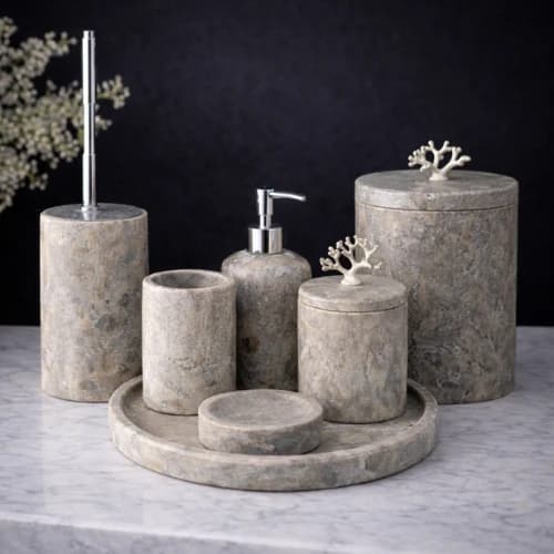 Silver Traverten 7'li Mermer Banyo Seti