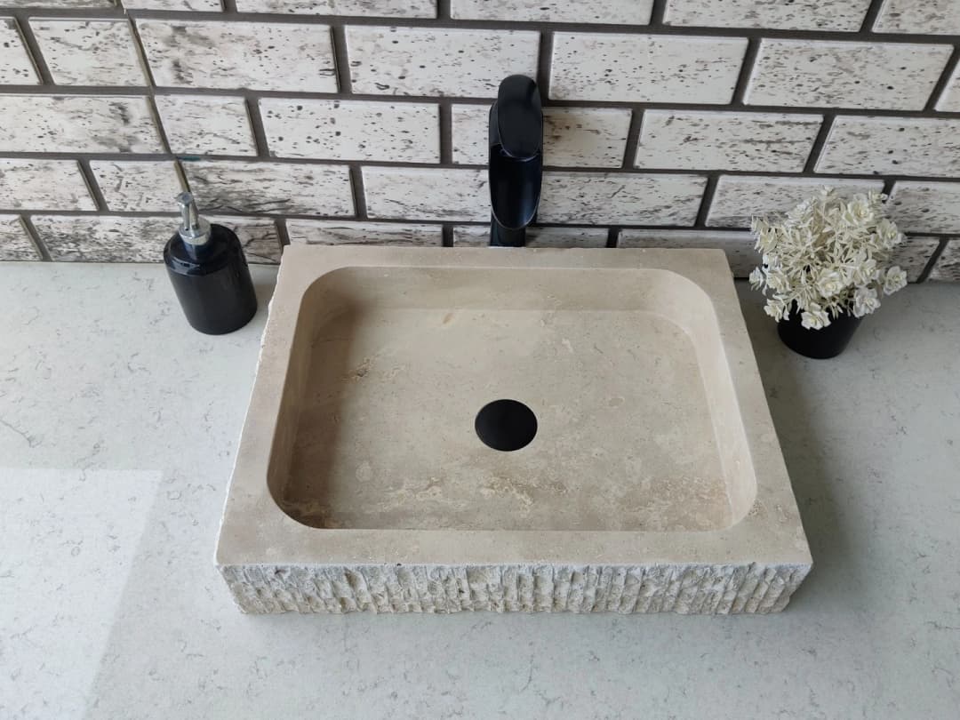 Traverten Dik Patlatma Mermer Lavabo 2