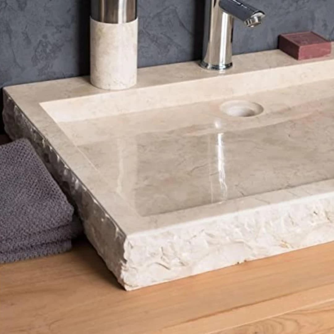 Bej Patlatma Dikdörtgen Mermer Lavabo 3