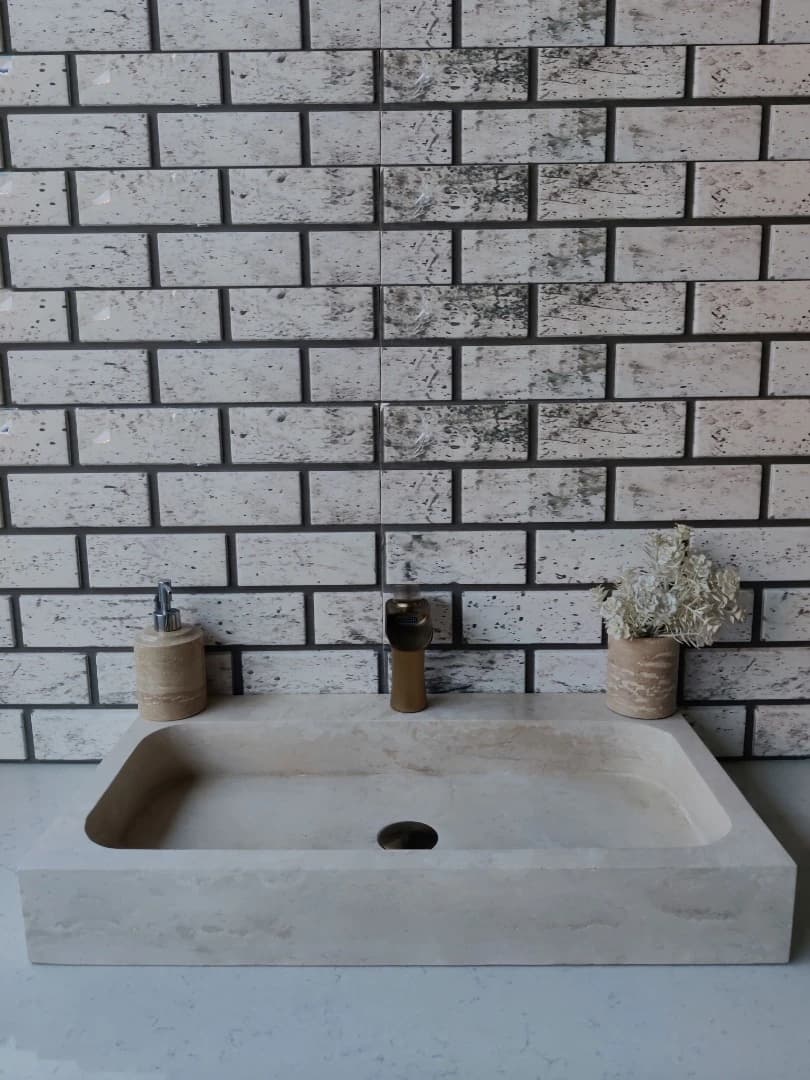 Traverten Köşeli Dik Mermer Lavabo 5