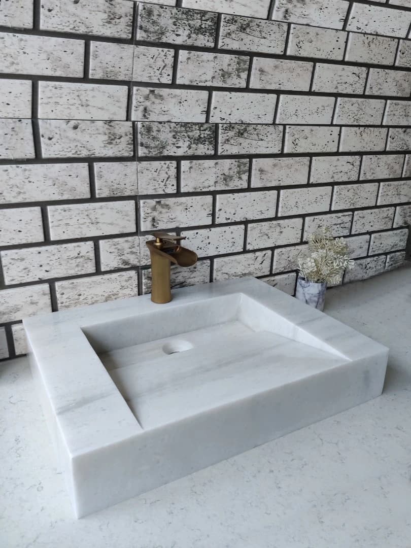 Beyaz Gizli Giderli Köşe Mermer Lavabo 5