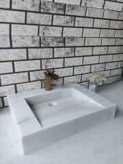 Beyaz Gizli Giderli Köşe Mermer Lavabo 5