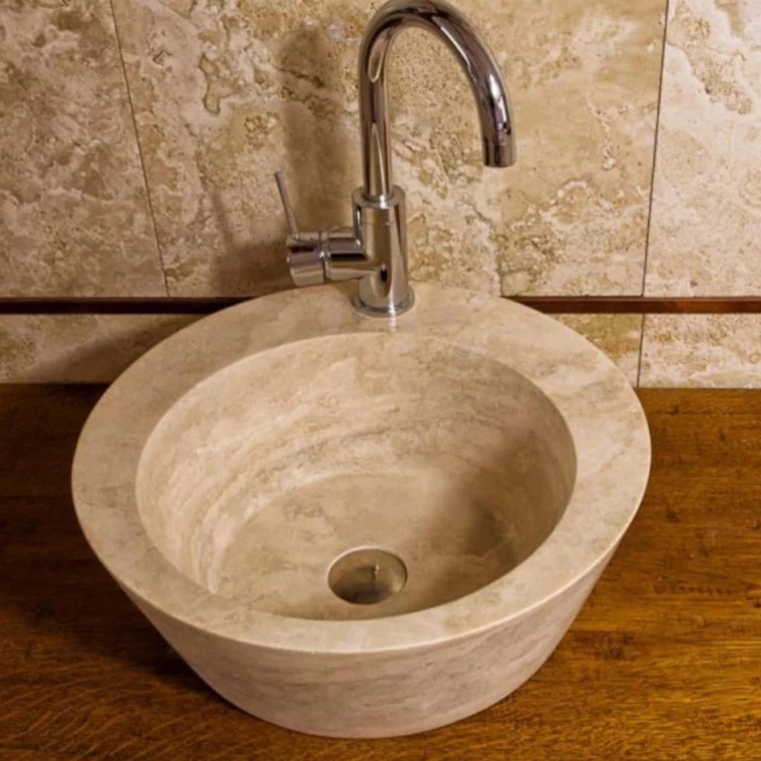 Traverten Yuvarlak Mermer Lavabo 1